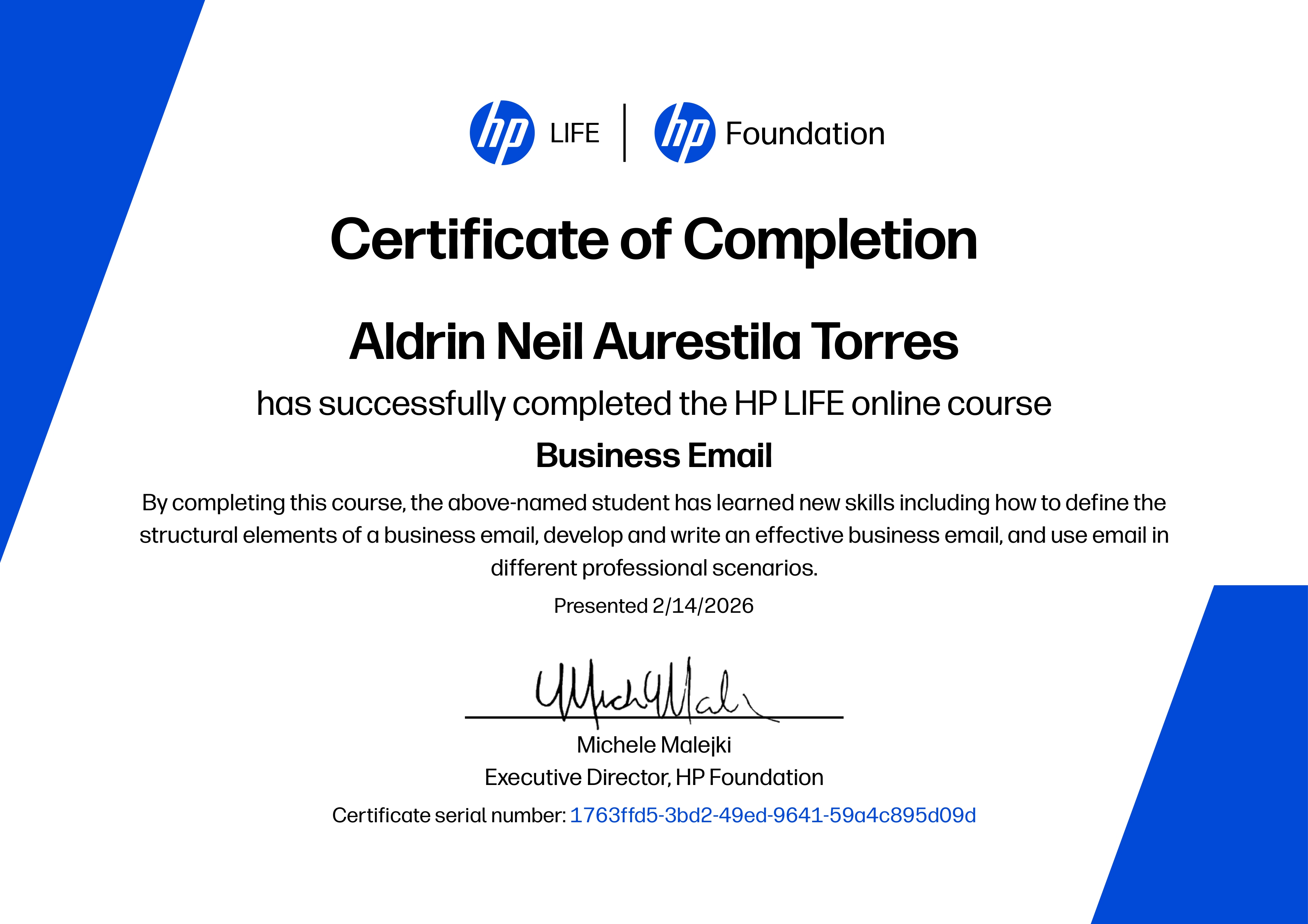 Business Email certificate