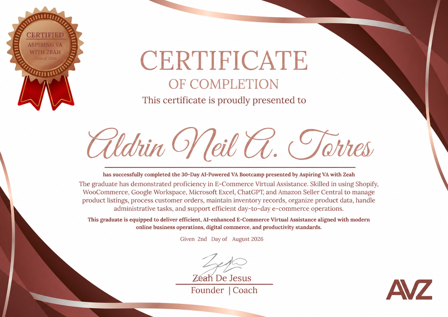 AI-Powered E-Commerce Virtual Assistant Bootcamp certificate