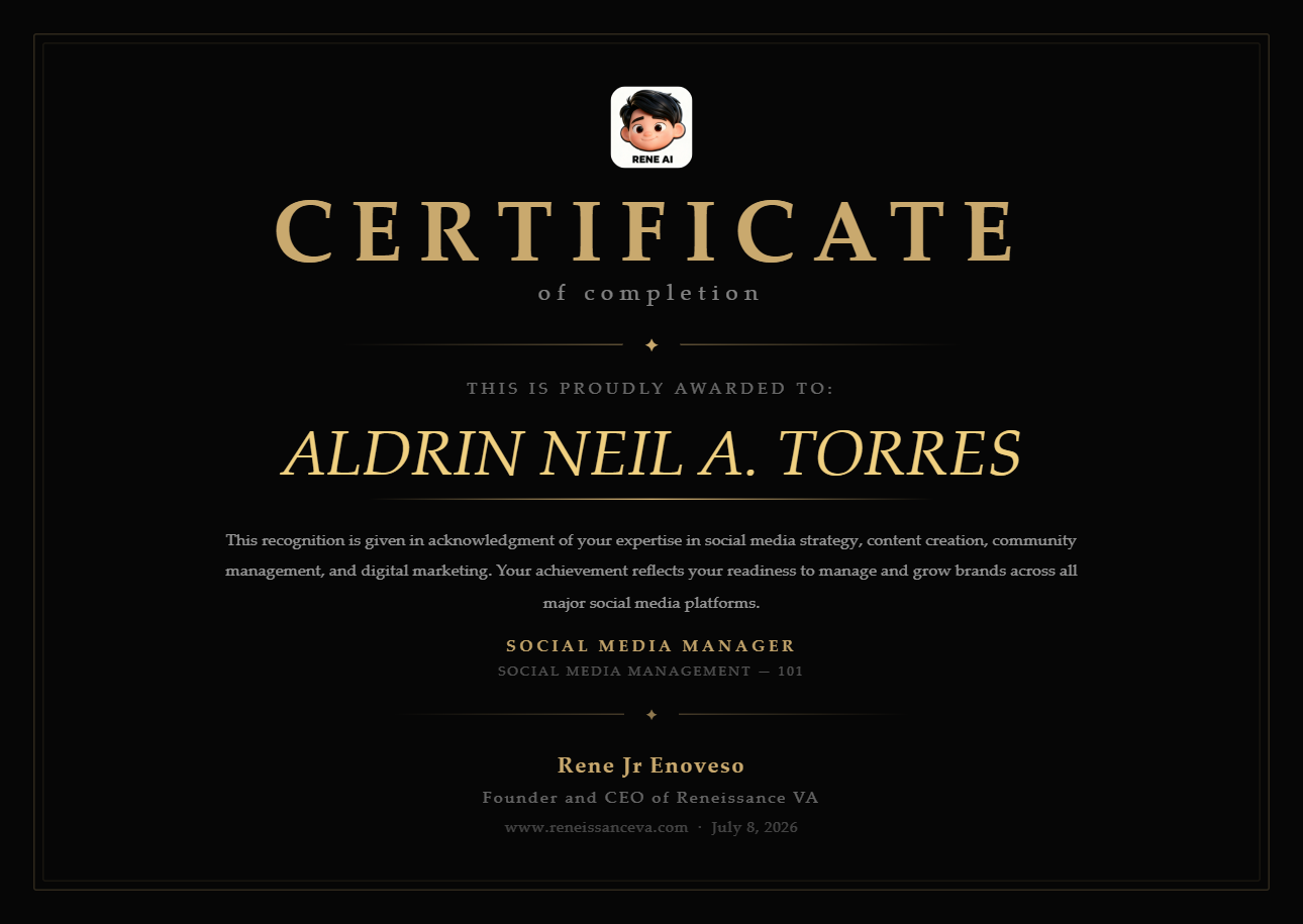Social Media Management 101 certificate